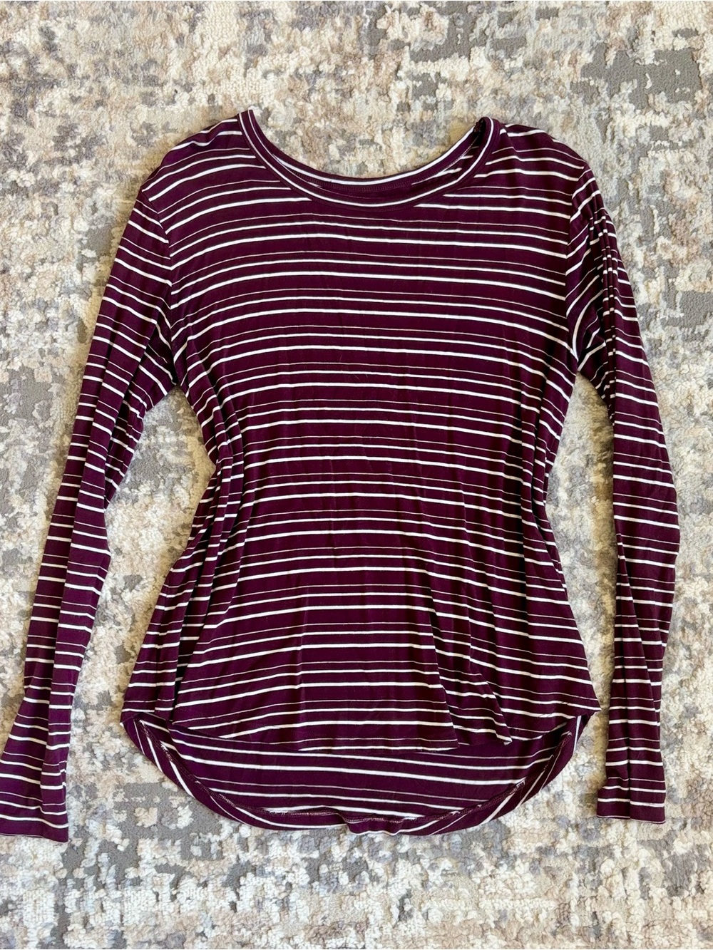 American Eagle Outfitters Long Sleeve Striped Top - Burgundy & White S